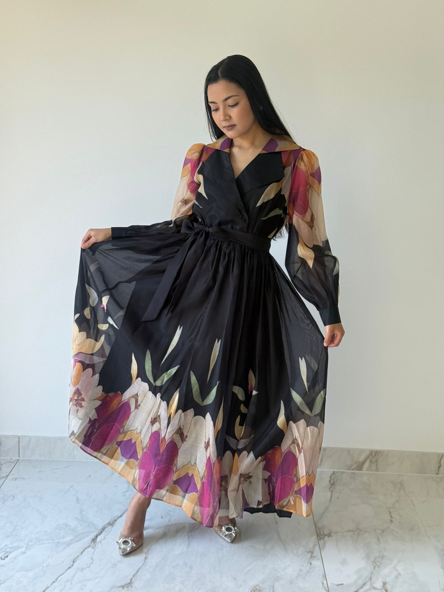 Black Bloom V-Neck Maxi Dress