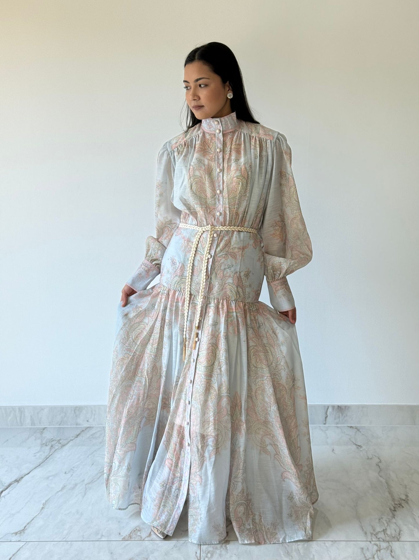 Blue Paisley Print Maxi Dress