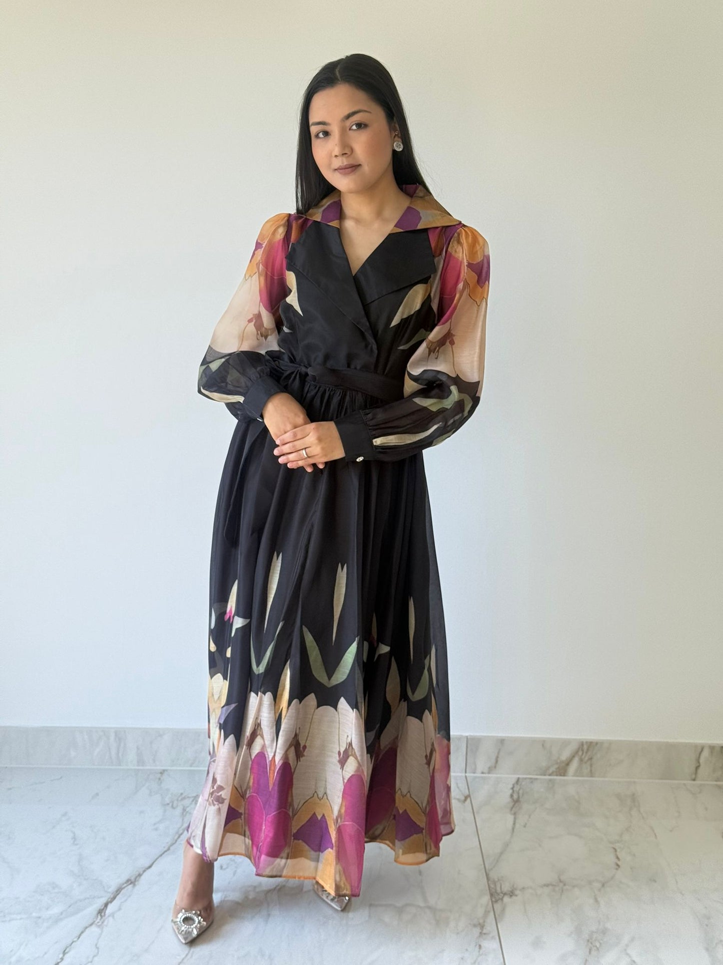 Black Bloom V-Neck Maxi Dress