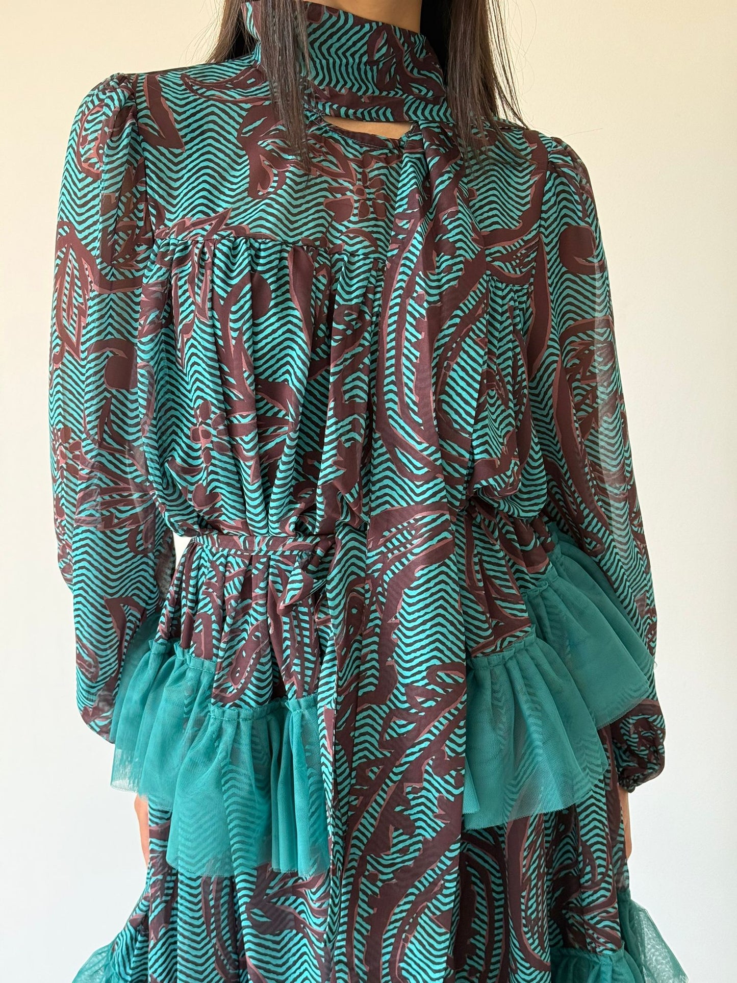 Printed Ruffle Trim Dress