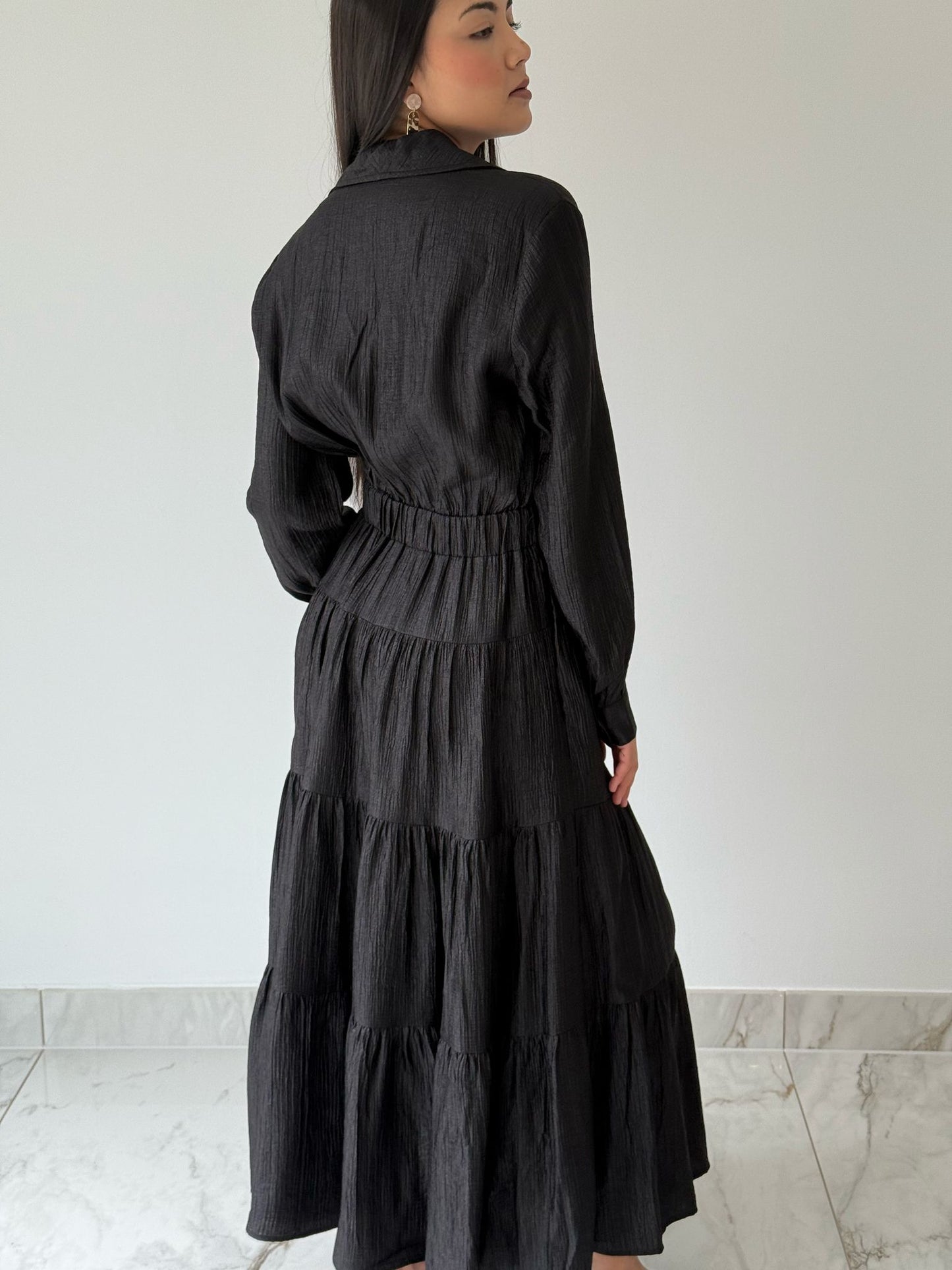 Black Ruffle Hem Tie Dress