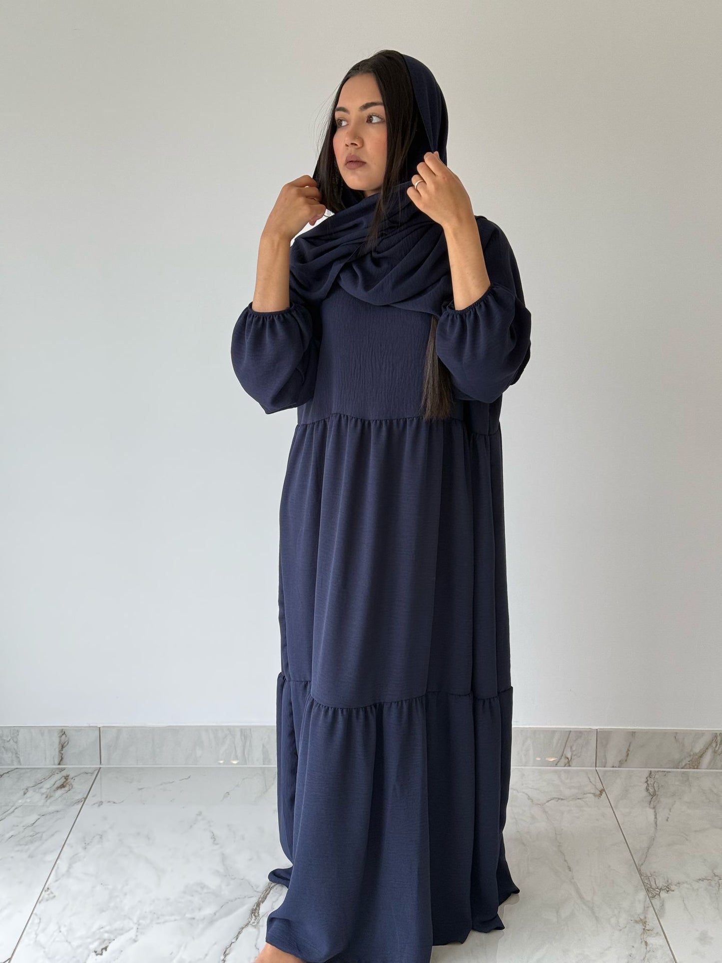 Navy Abaya with Attached Scarf