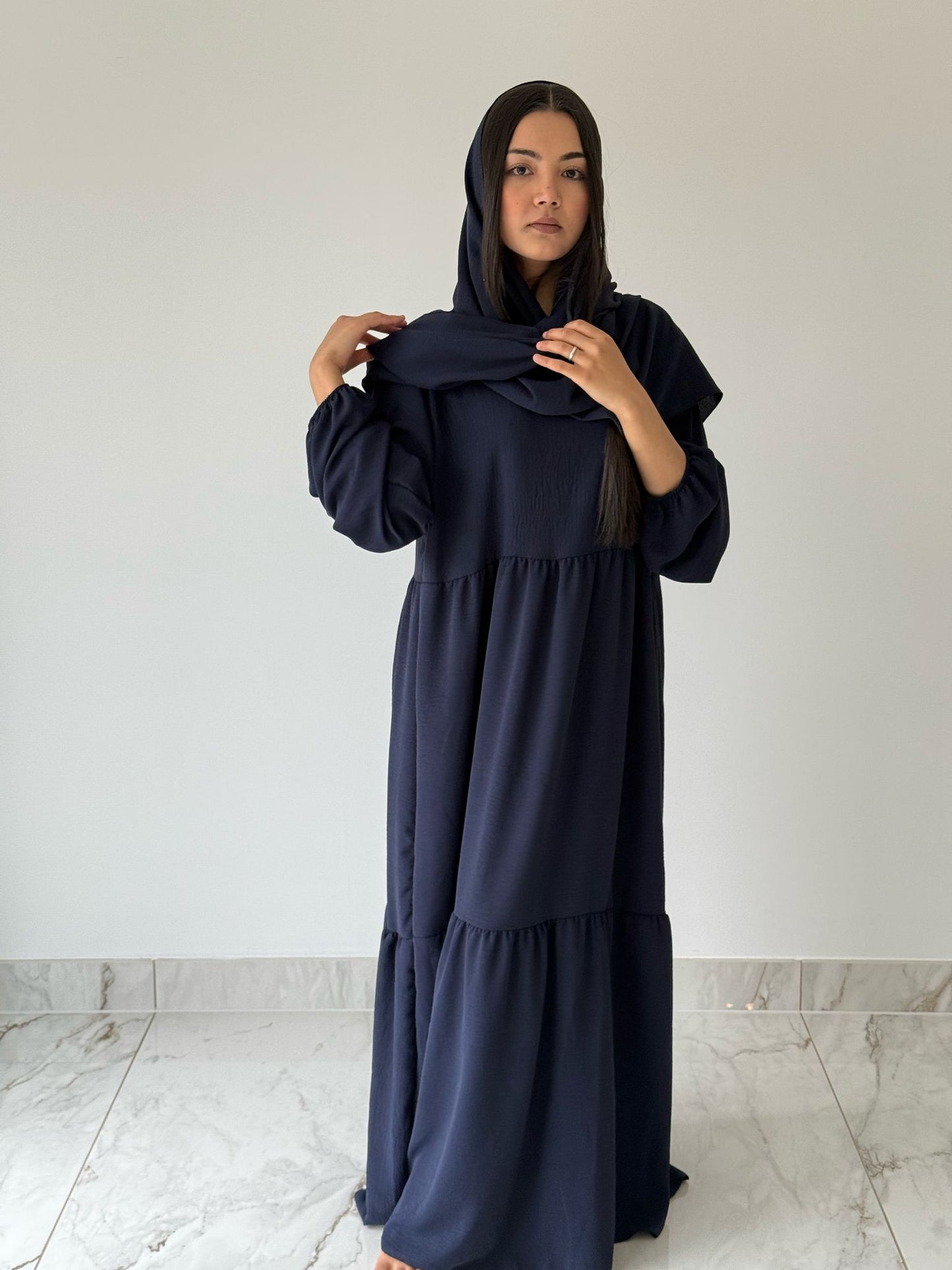 Navy Abaya with Attached Scarf
