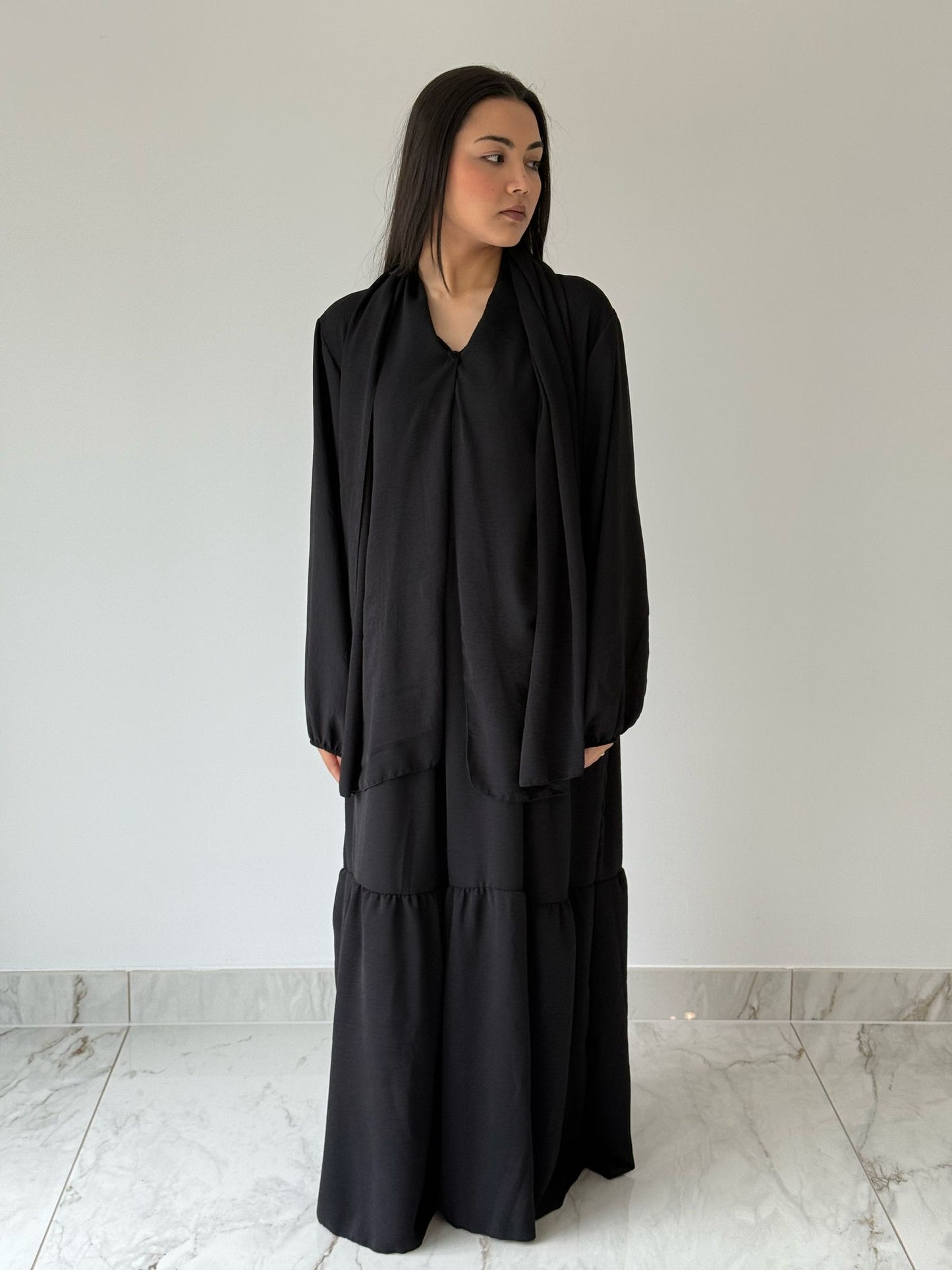 Black Abaya with Attached Scarf
