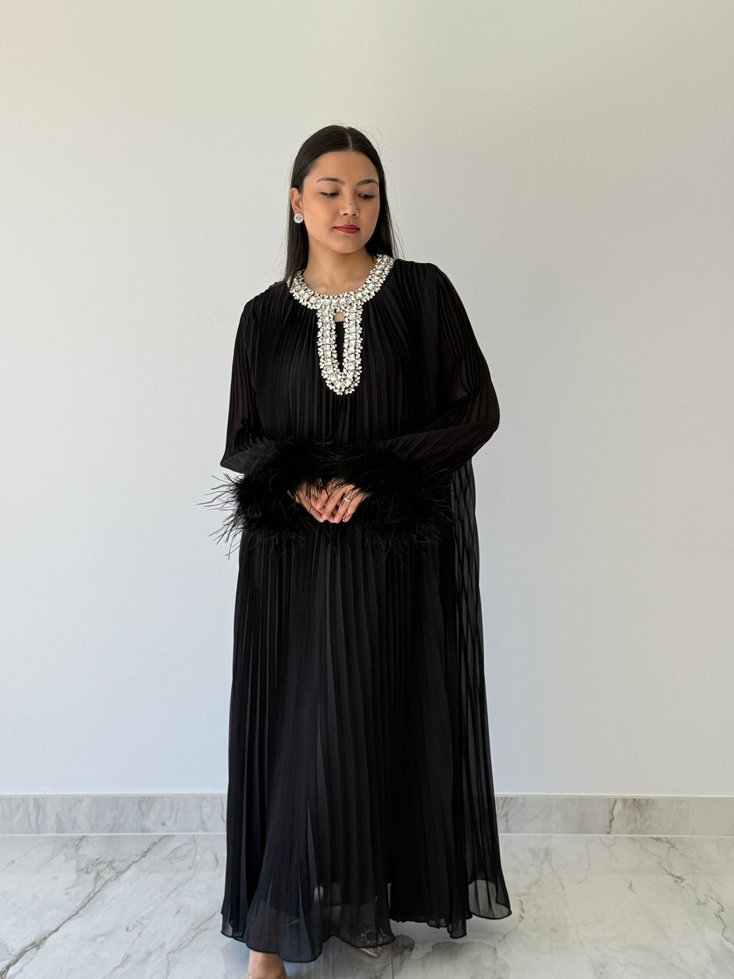 Black Embellished Feather Dress