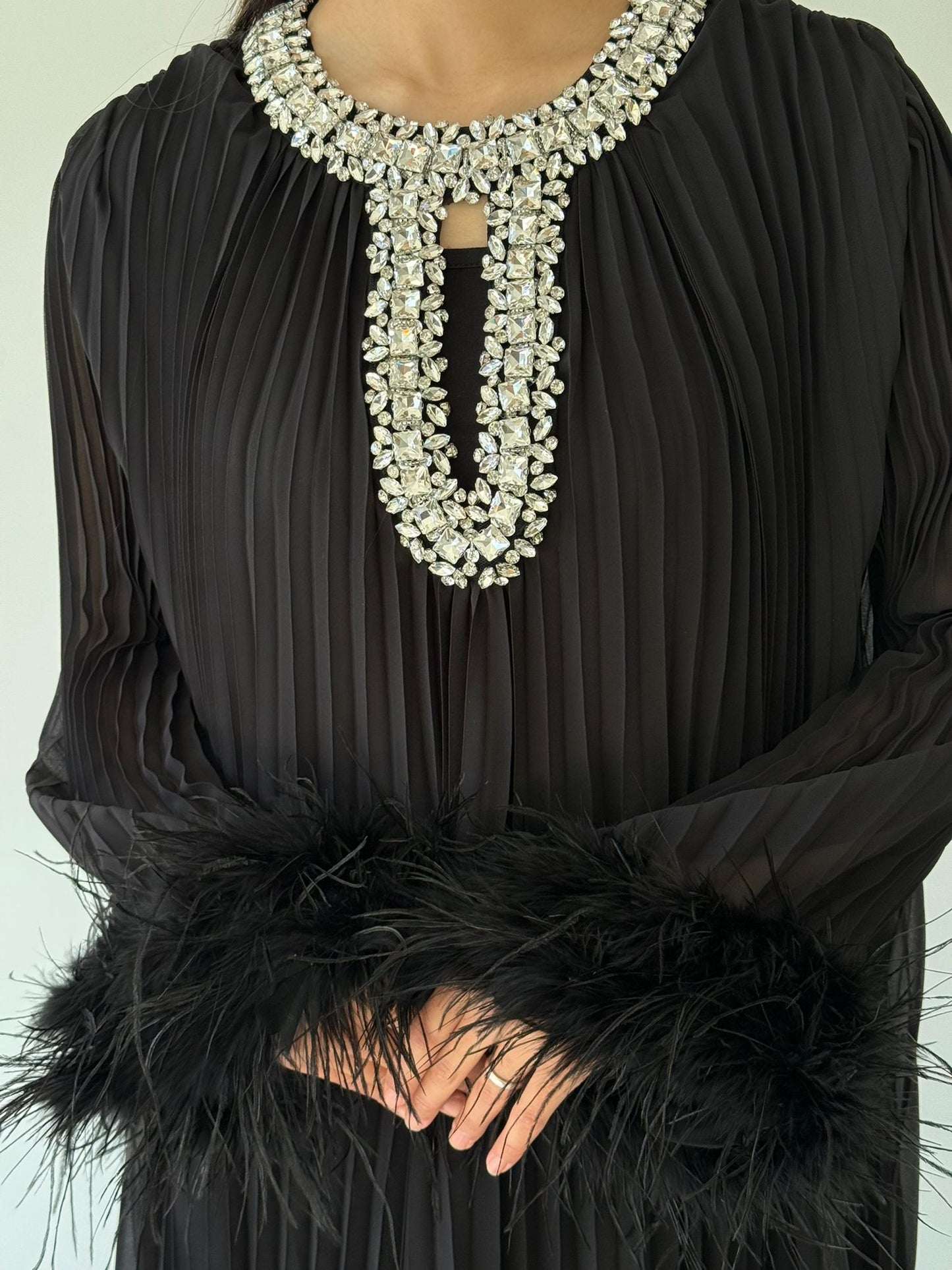 Black Embellished Feather Dress