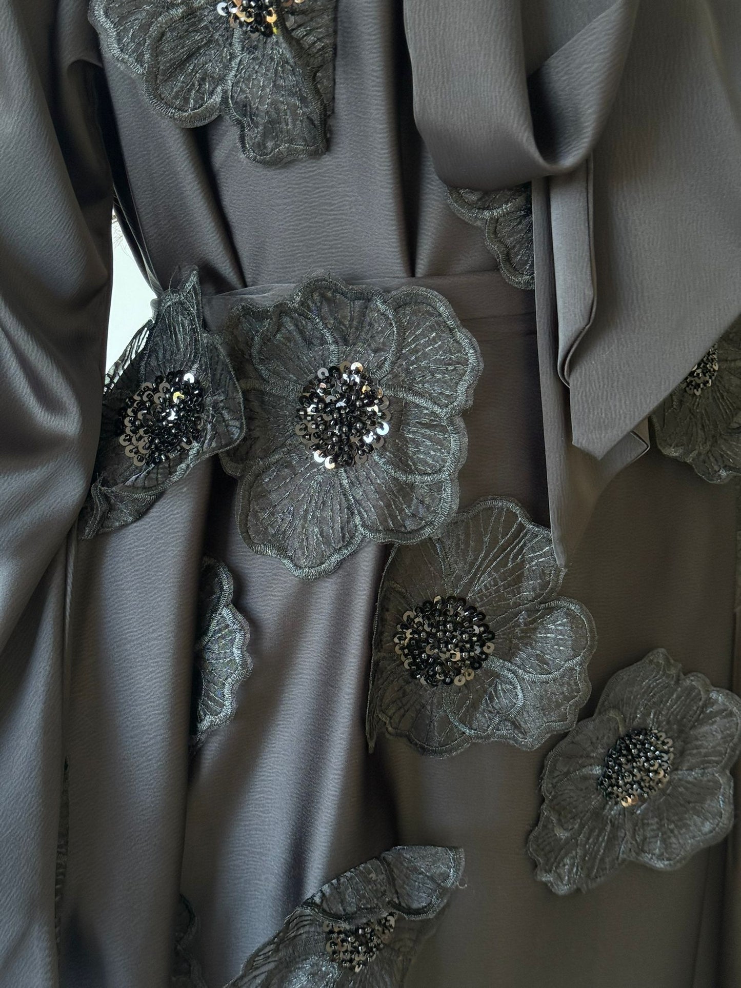 Noir Bloom - Appliqué Maxi Dress