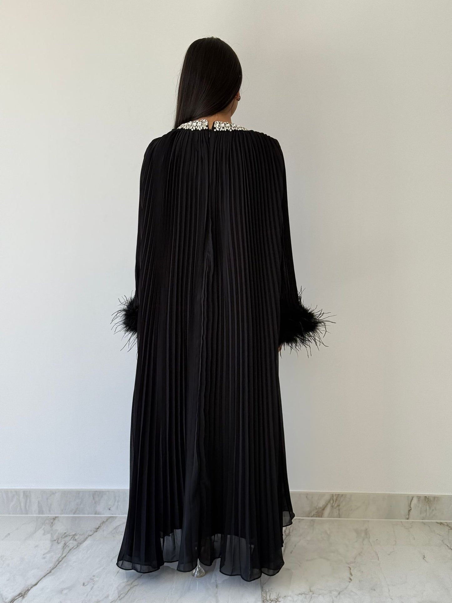 Black Embellished Feather Dress