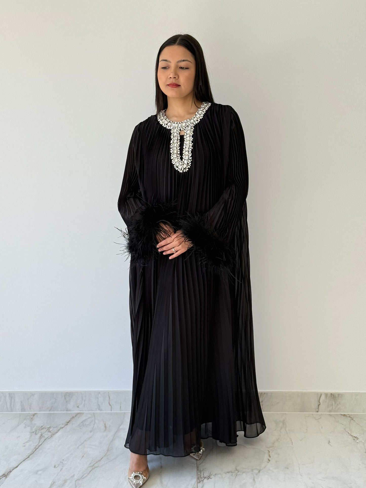 Black Embellished Feather Dress