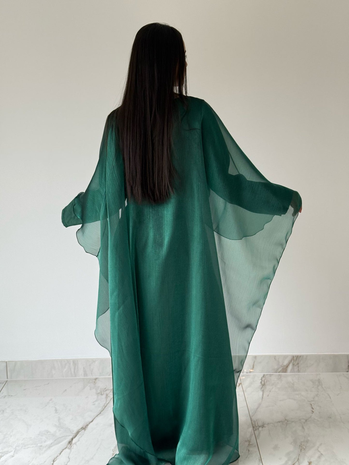 Green Organza Cape Dress