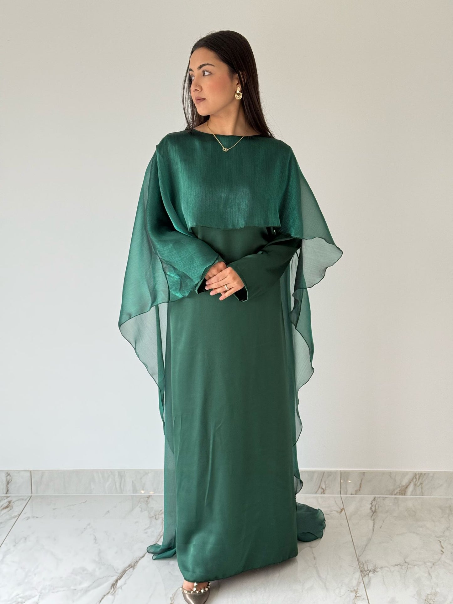 Green Organza Cape Dress