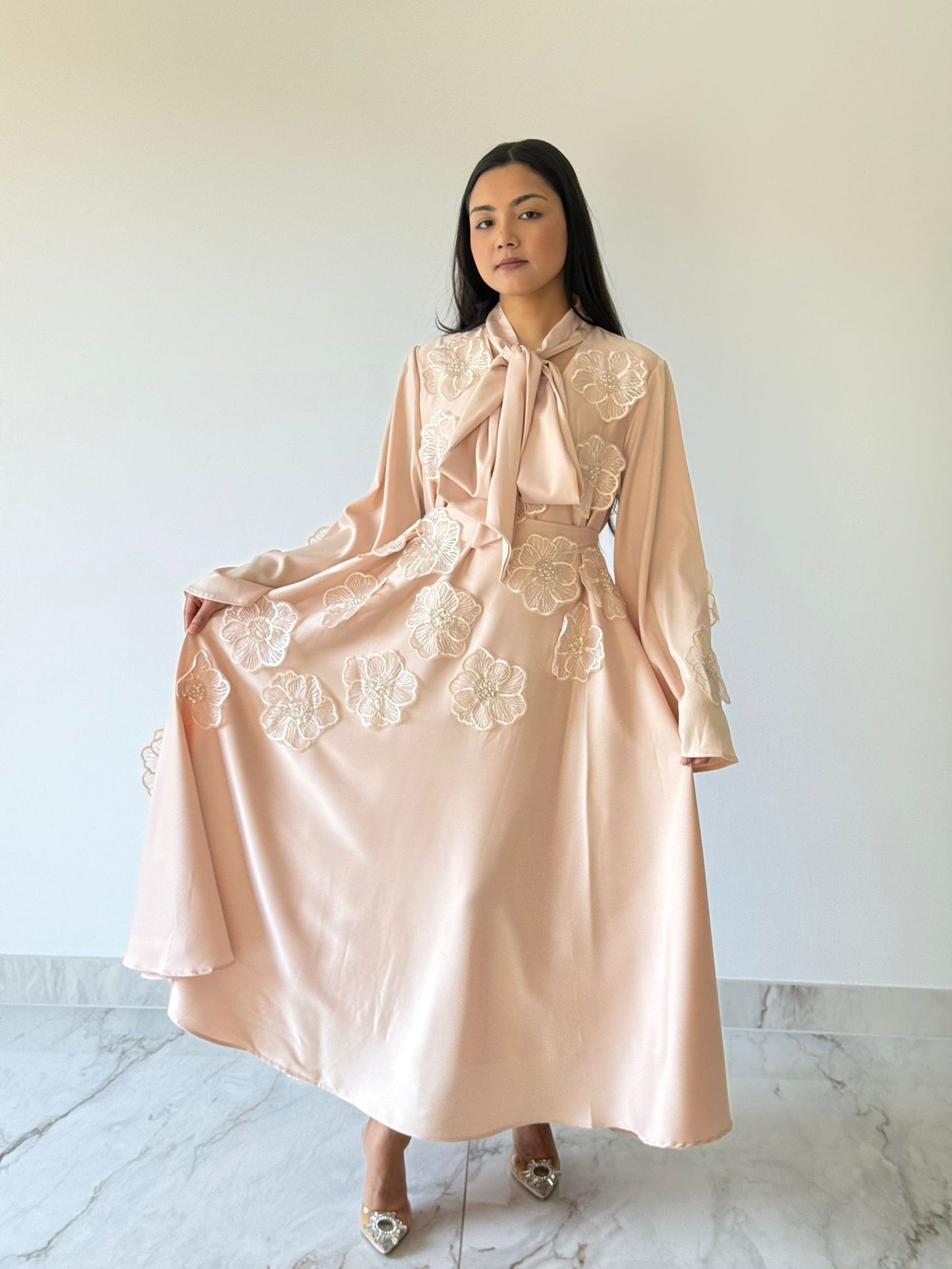 Blush Bloom - Appliqué Maxi Dress