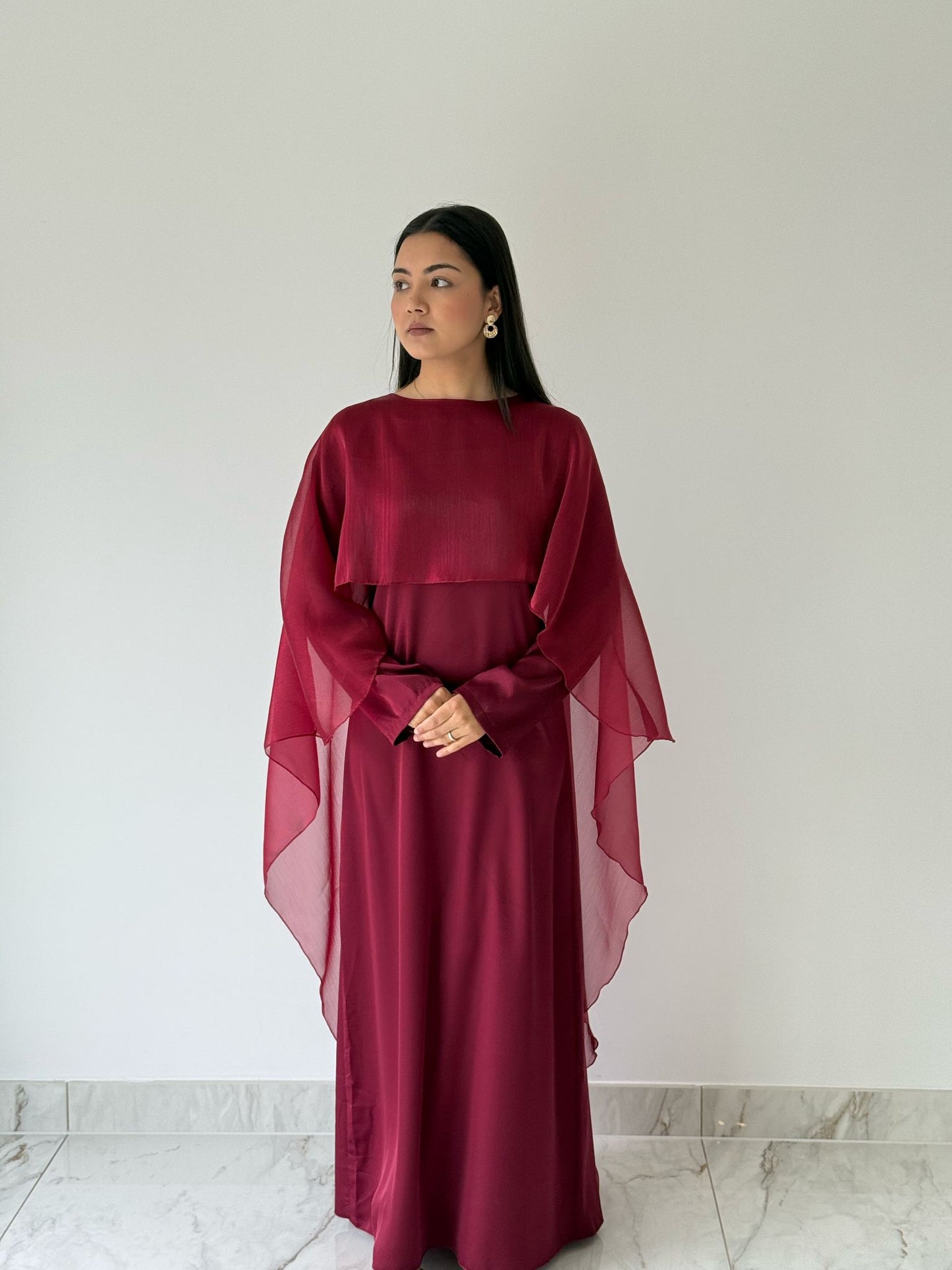 Ruby Organza Cape Dress