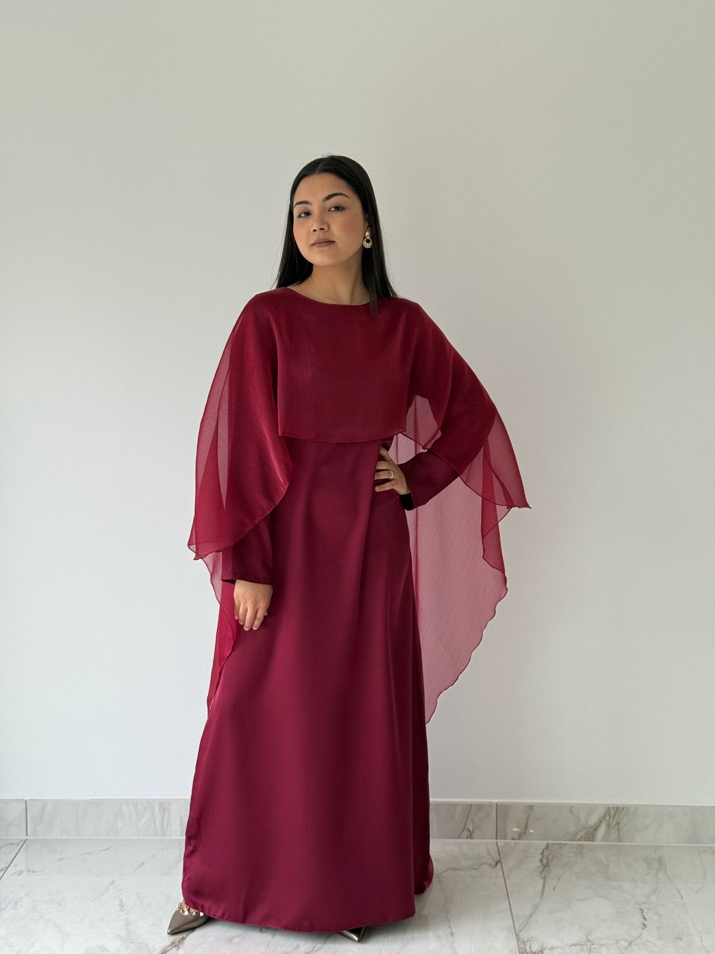 Ruby Organza Cape Dress