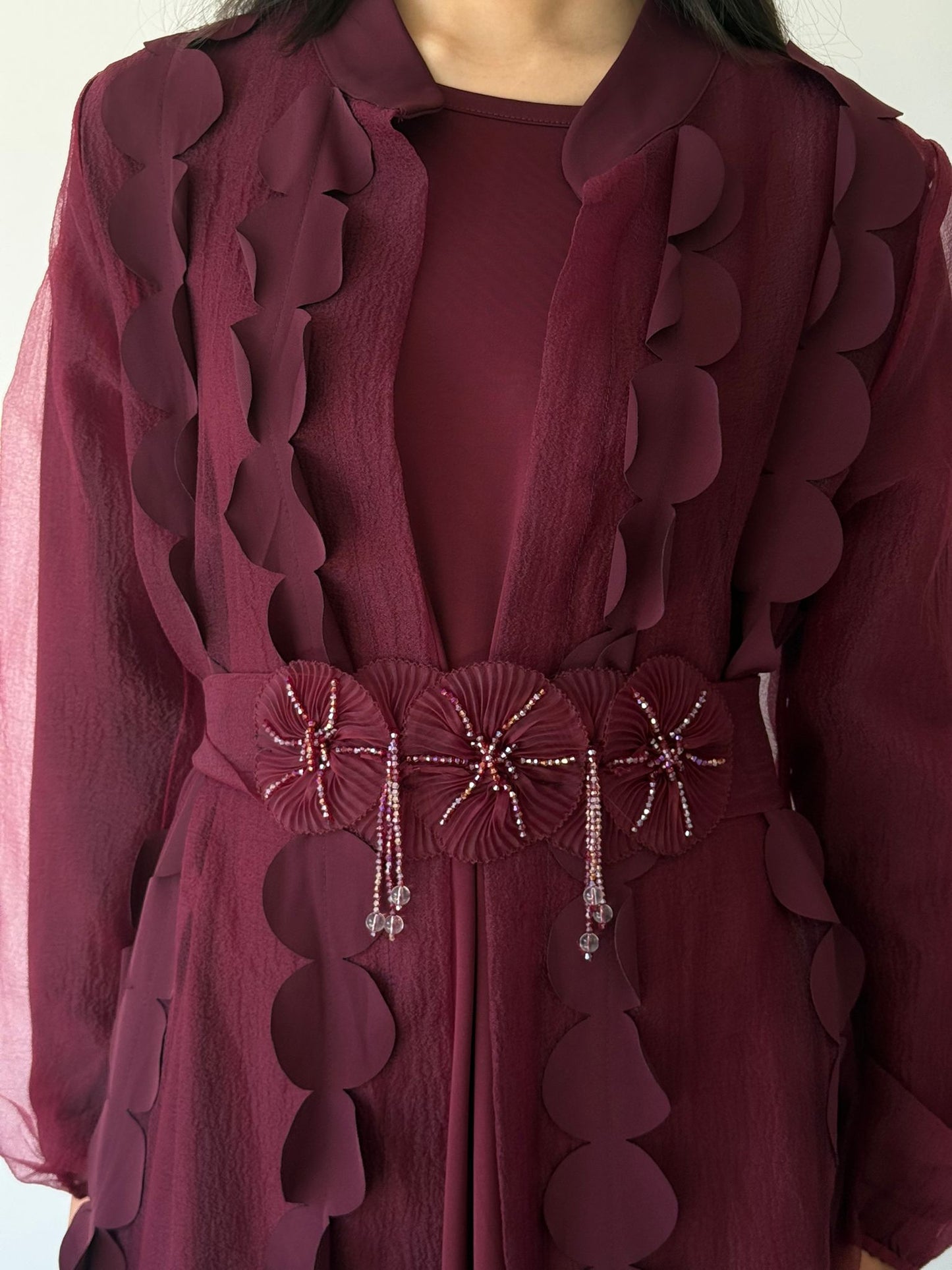 Maroon Organza Appliqué Dress