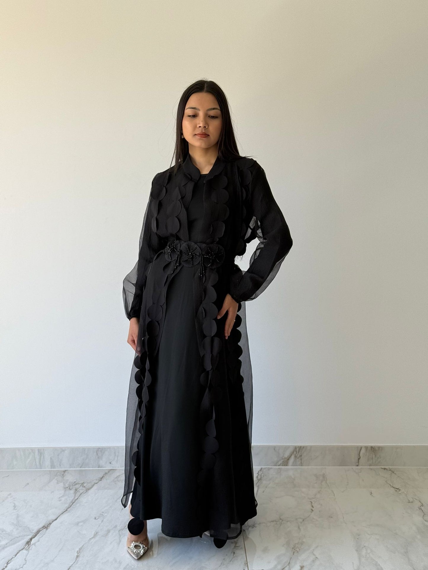 Black Organza Appliqué Dress