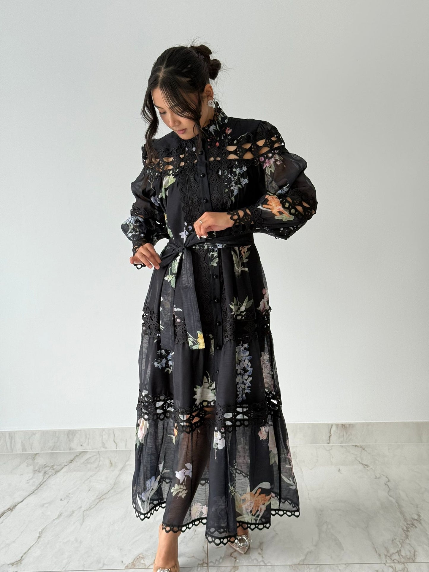 Noir Lace Floral Maxi Dress