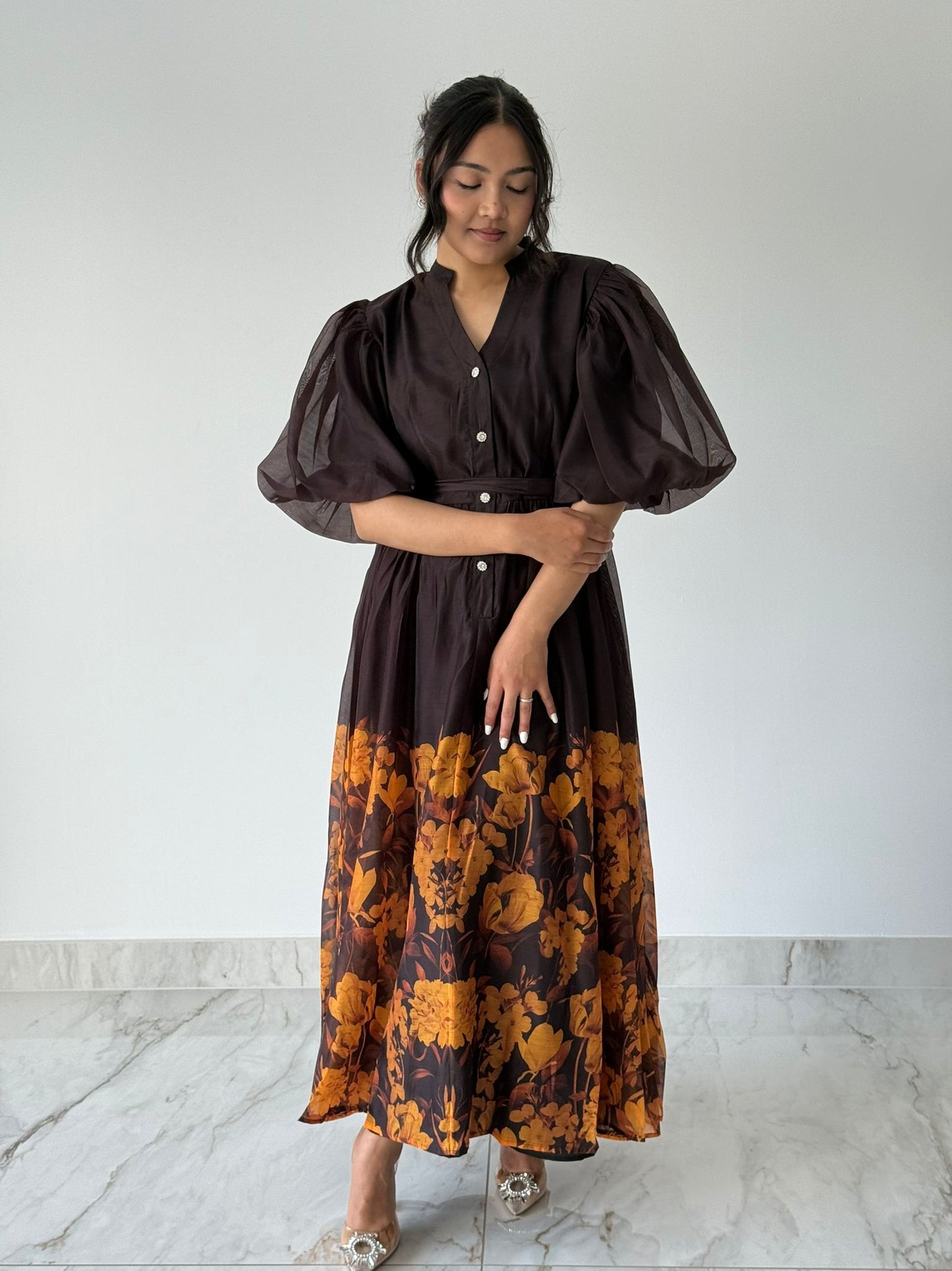 Chocolate Floral Maxi Dress