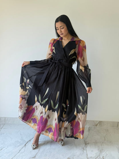 Black Bloom V-Neck Maxi Dress