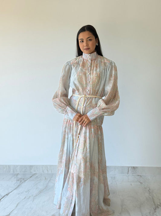 Blue Paisley Print Maxi Dress