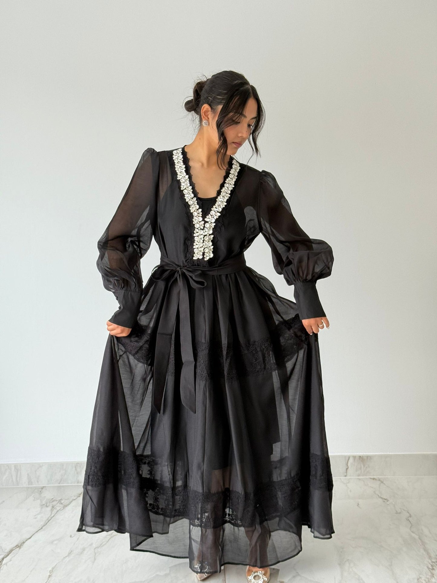 Starlight Embellished Lace Maxi Dress