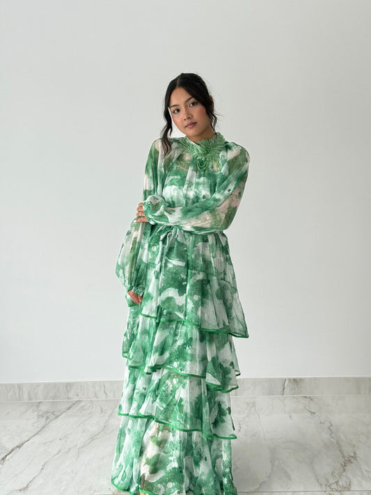 Meadow Green Ruffle Maxi Dress