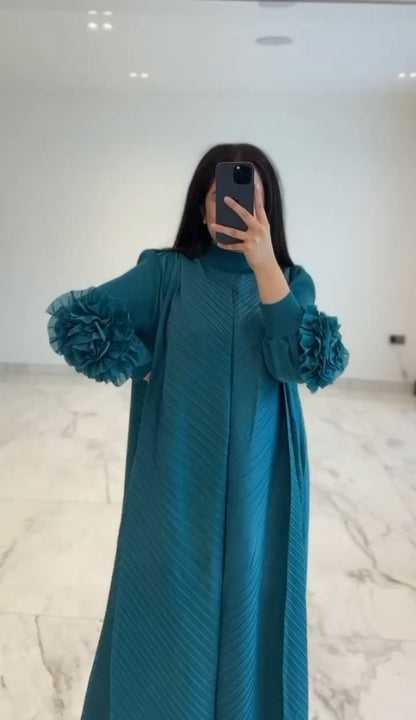 Ruffle Sleeve Dress in Turquoise