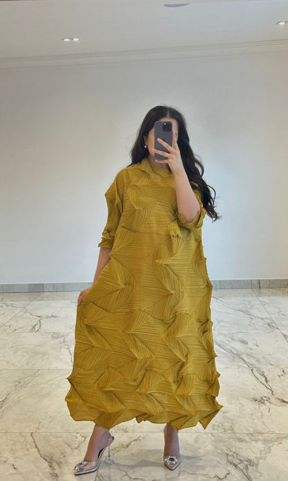 Crinkle Dress in Mustard