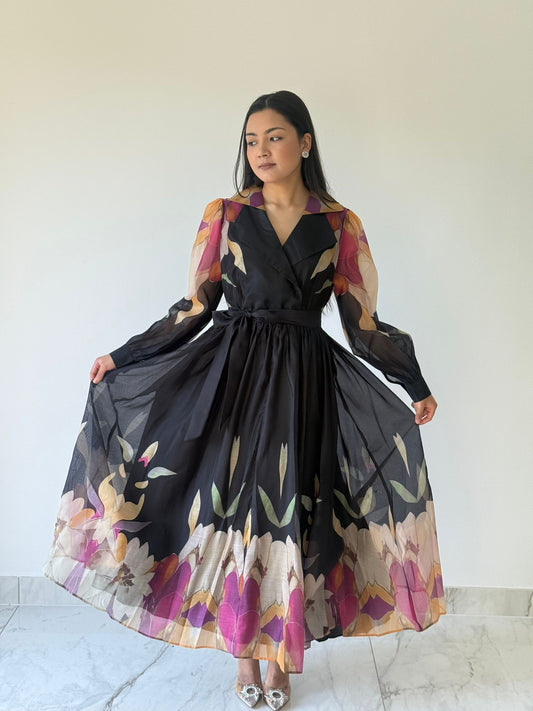 Black Bloom V-Neck Maxi Dress