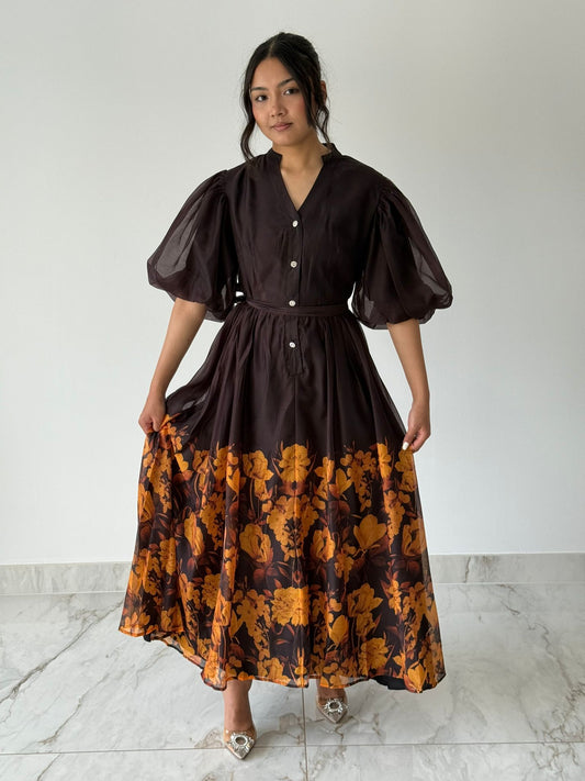 Chocolate Floral Maxi Dress