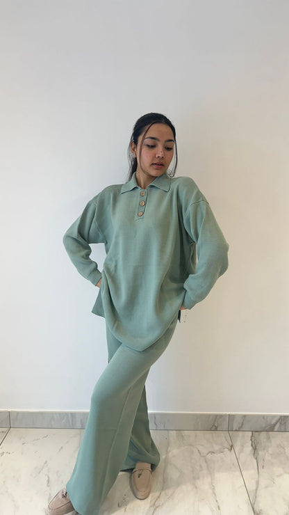 Mint Button Neck Knit Coord