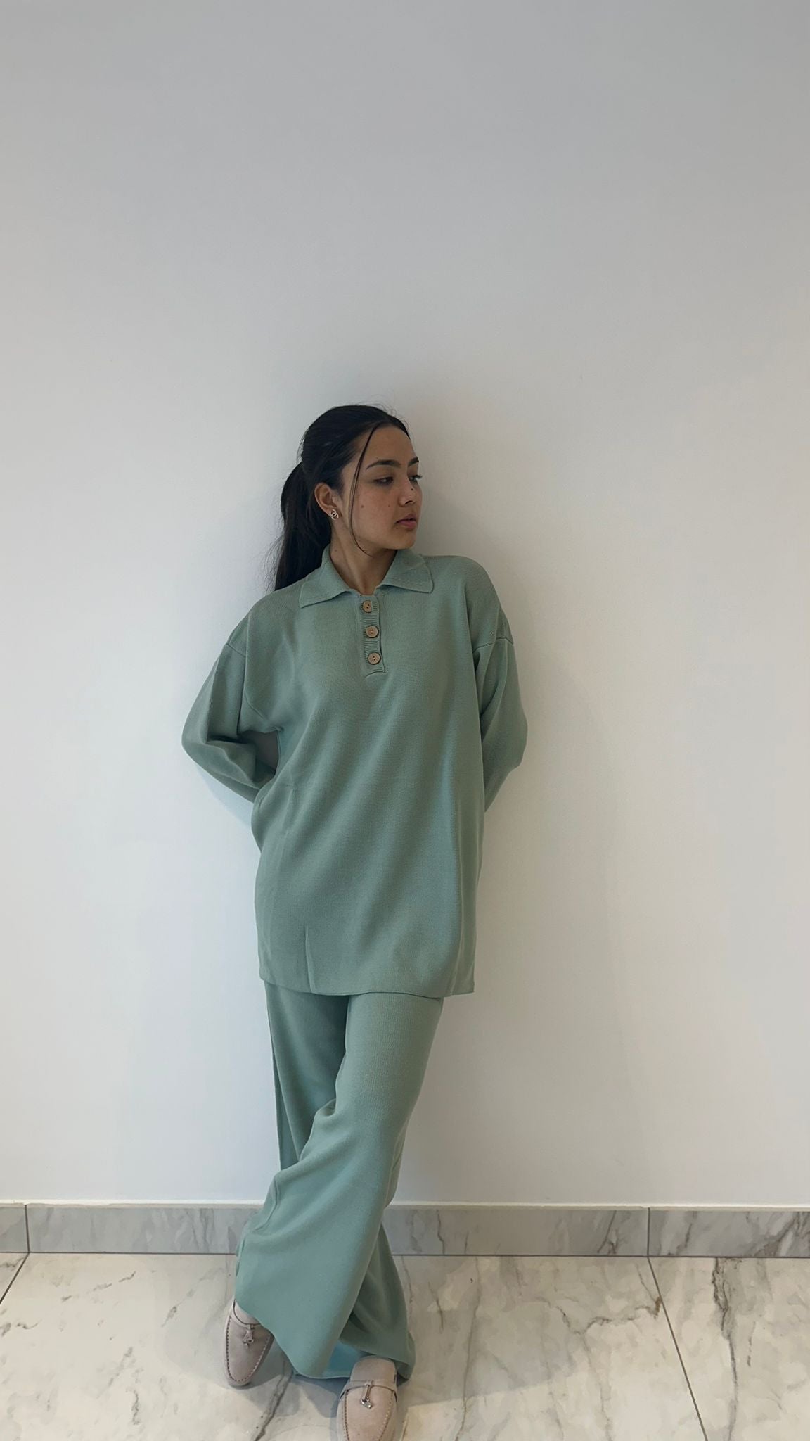 Mint Button Neck Knit Coord