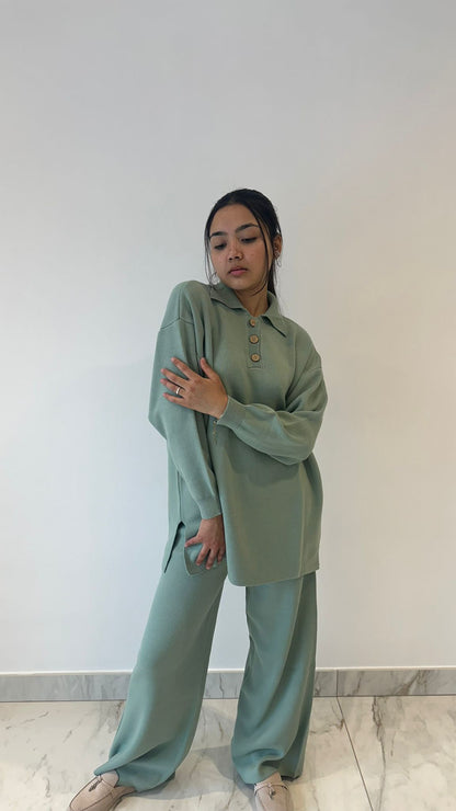 Mint Button Neck Knit Coord