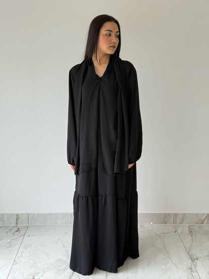 Black Abaya with Attached Scarf