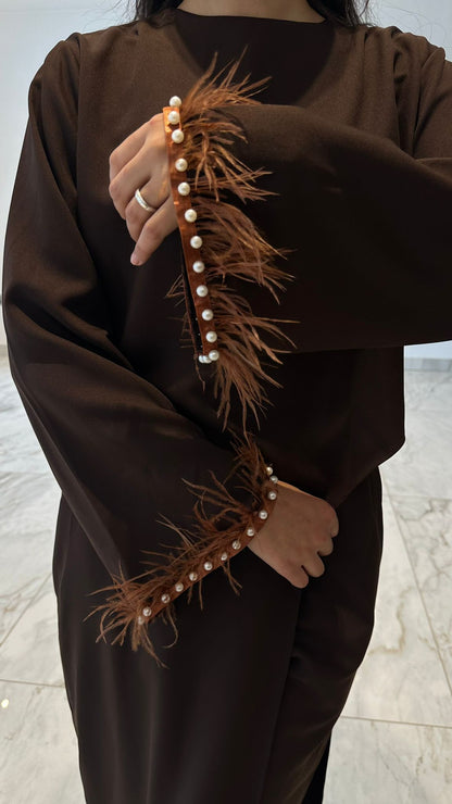 Brown Feather & Pearl Slit Coord