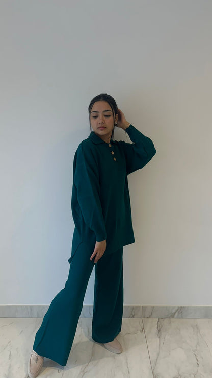 Deep Teal Button Neck Knit Coord