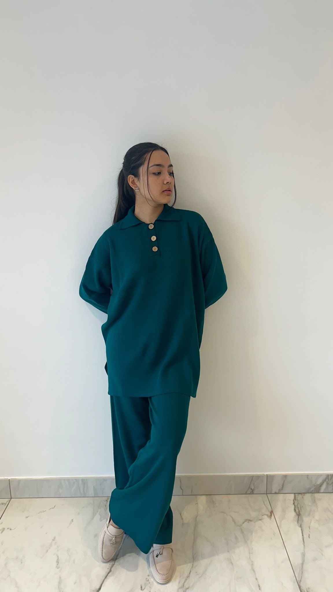 Deep Teal Button Neck Knit Coord