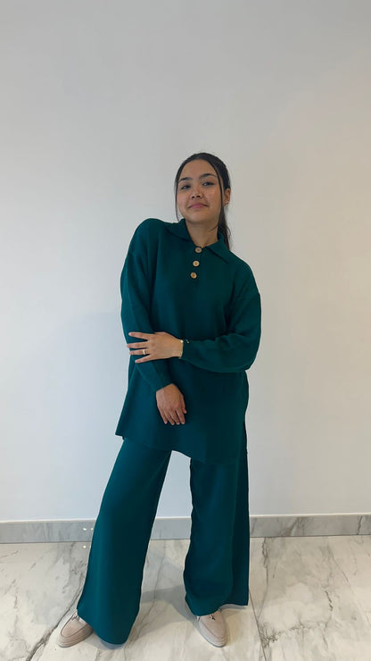 Deep Teal Button Neck Knit Coord