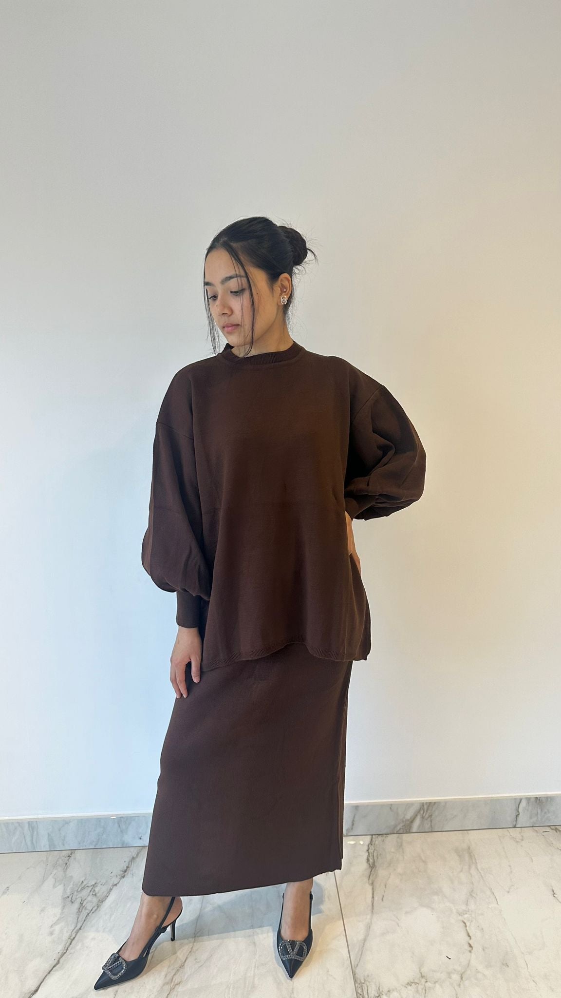 Brown Knit Skirt Coord