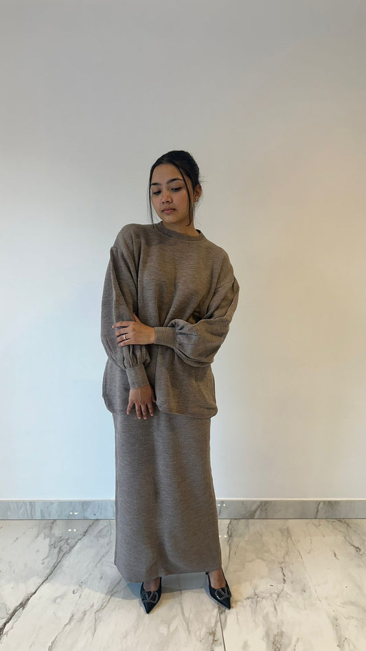 Taupe Knit Skirt Coord