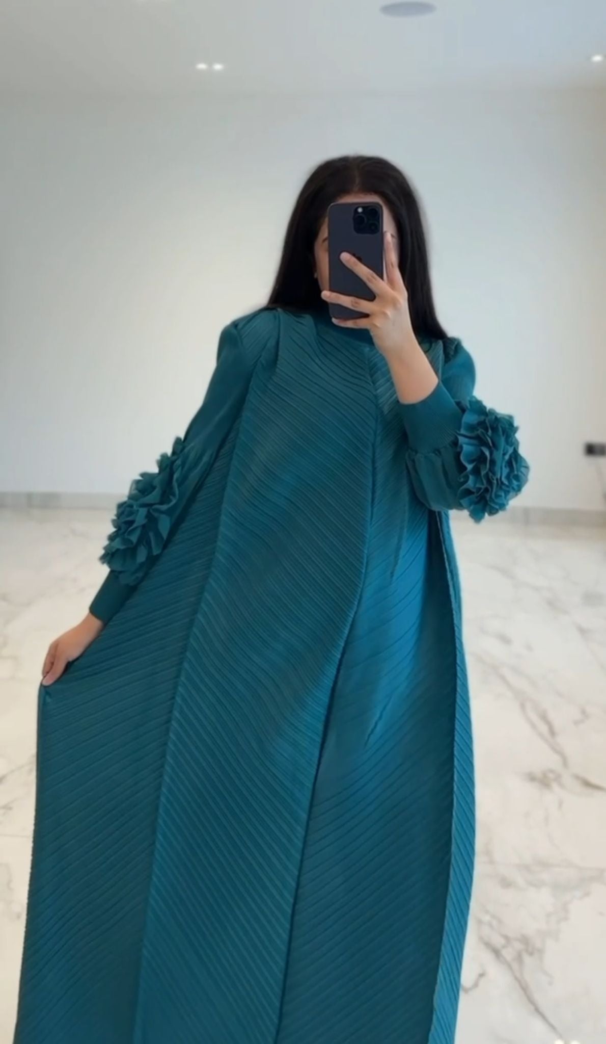 Ruffle Sleeve Dress in Turquoise