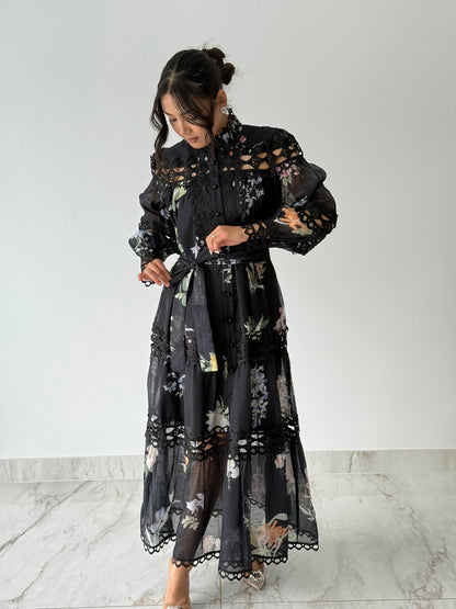 Noir Lace Floral Maxi Dress