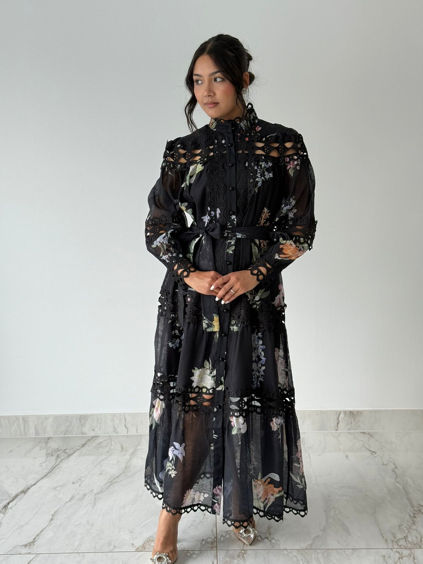 Noir Lace Floral Maxi Dress