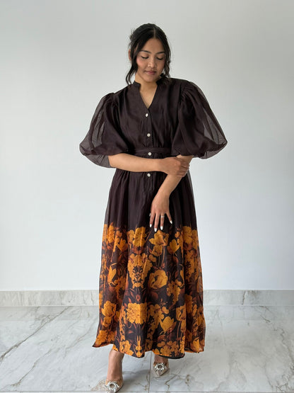 Chocolate Floral Maxi Dress