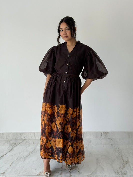 Chocolate Floral Maxi Dress