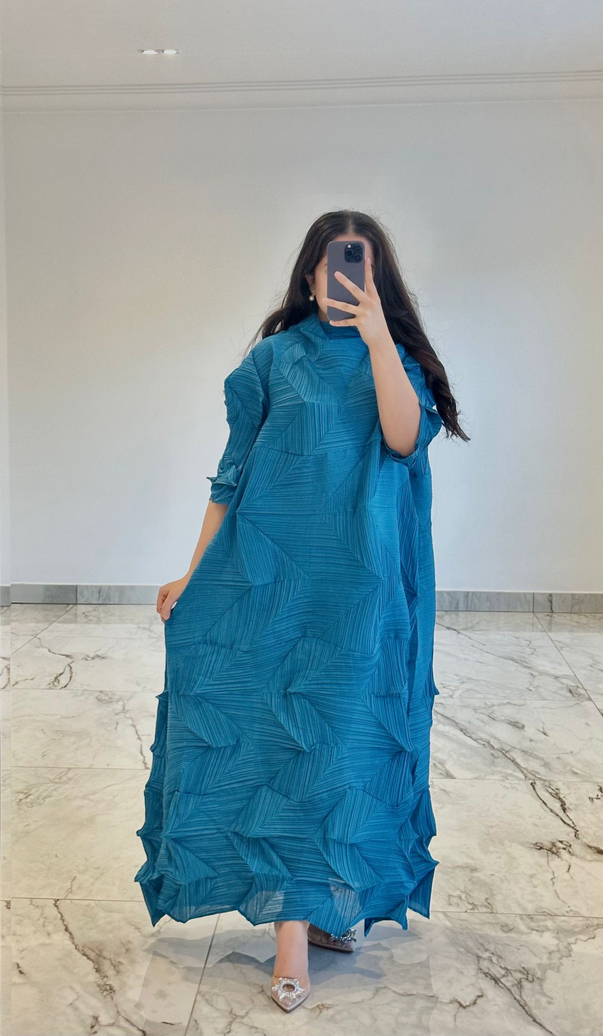 Crinkle Dress in Turquoise