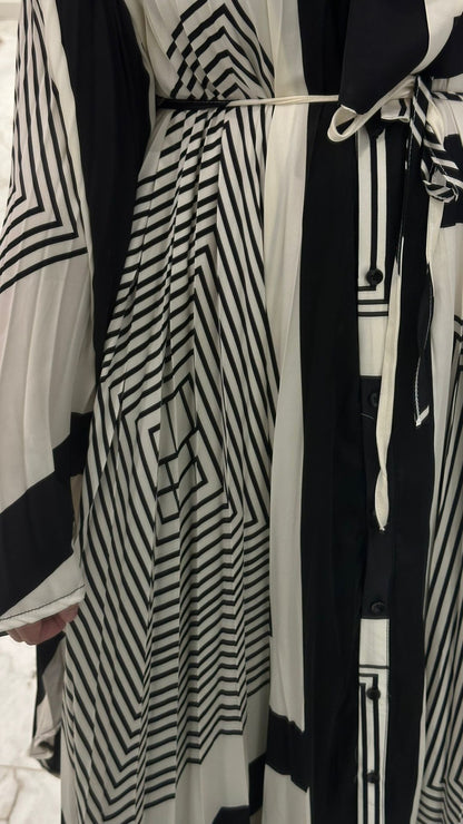 Pleated Cape Dress in Black & White